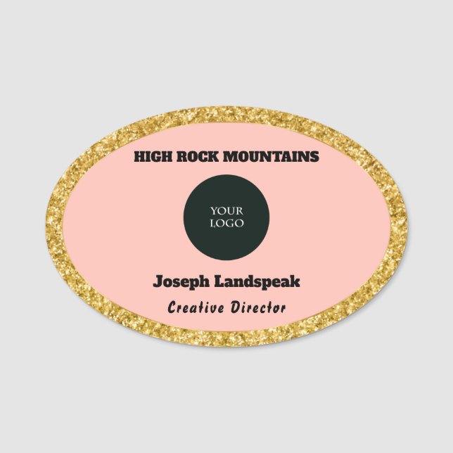 Rosa ros & Employee namn & Logotyp Namnbricka (Framsida)