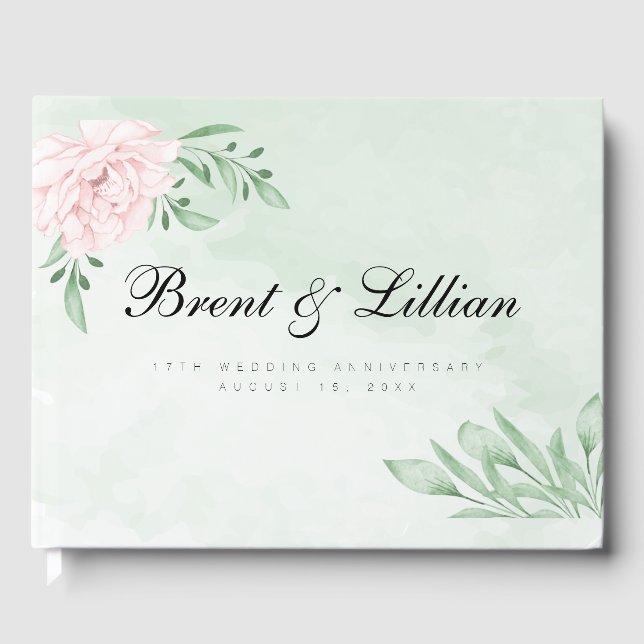 Rosa ros Eucalyptus 25:e årsdagen Bröllop Gästböcker (Framsida)