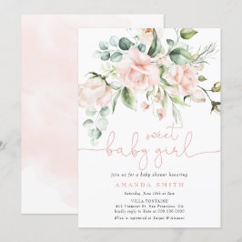Rosa ros Eucalyptus Baby Shower Inbjudningar