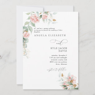 Rosa ros Eucalyptus Bride Parents Bröllop Inbjudningar