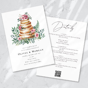 Rosa ros Eucalyptus Cake QR Code Bröllop Inbjudningar