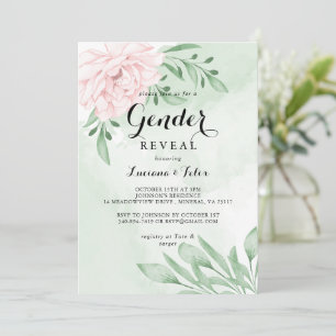 rosa ros Eucalyptus Foliage Gender Reveal Inbjudningar