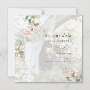 Rosa ros Eucalyptus Photo Save Date Magnetisk Inbjudningskort