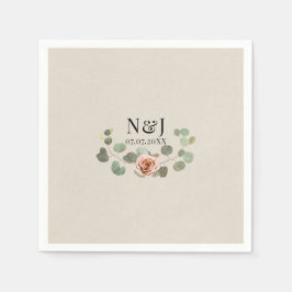Rosa ros & Eukalyptus Hjärtbröllop Rustikalt Bröll Pappersservett