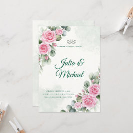 Rosa ros & Eukalyptus Salvia Bröllopsinbjudan Inbjudningar