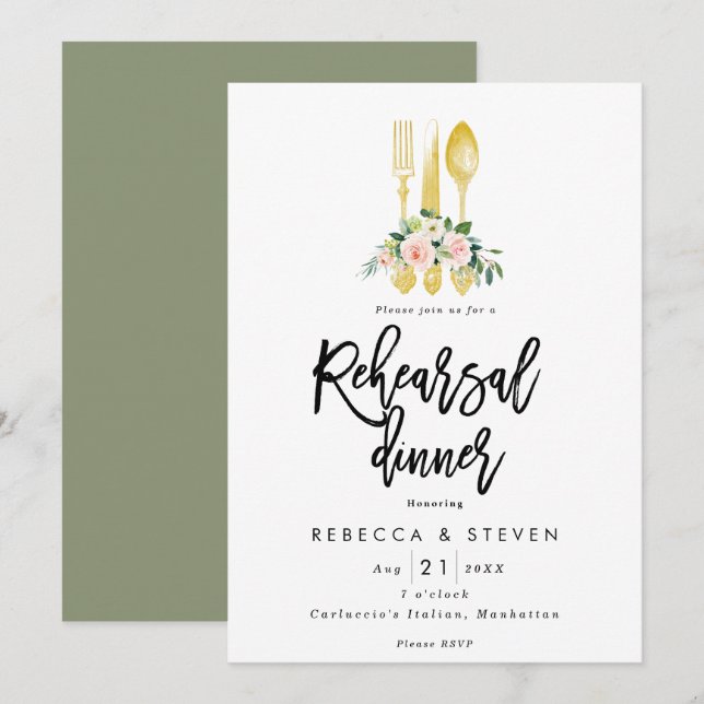 rosa ros faux guld rehearsal Middagsinbjudan Inbjudningar (Fram/baksida)