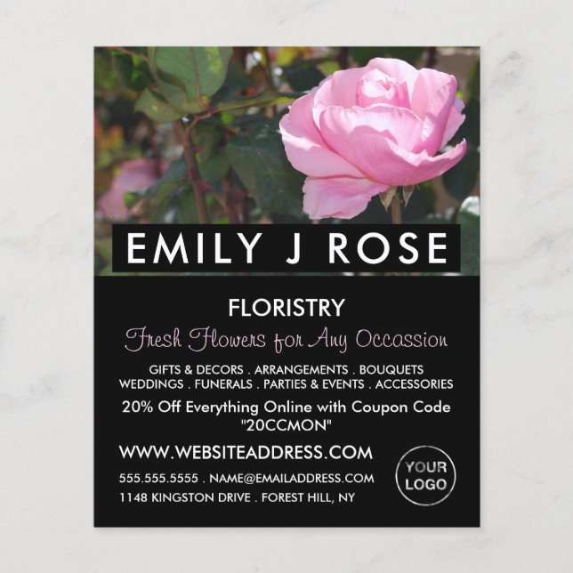 Rosa ros, Florist, Floristry Advertising Flygblad (Framsidan)