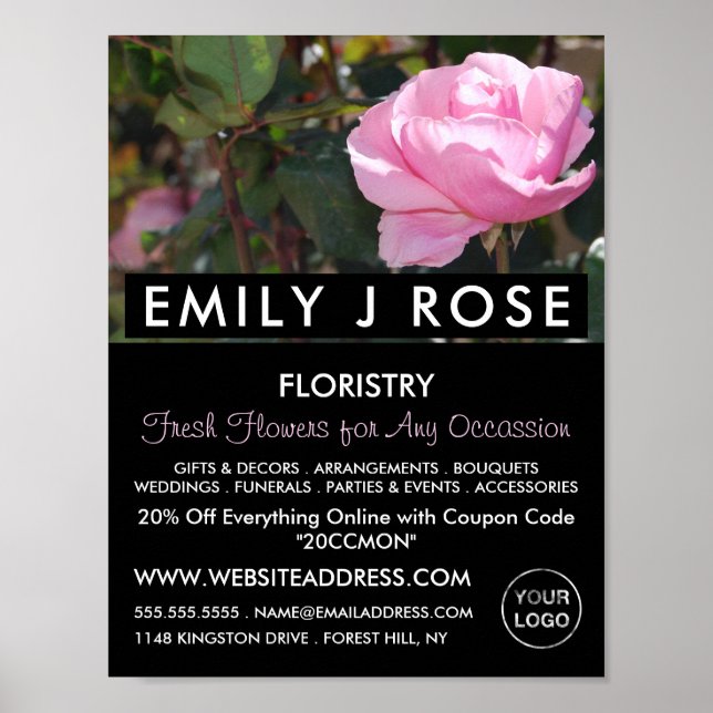 Rosa ros, Florist, Floristry Advertising Poster (Framsidan)