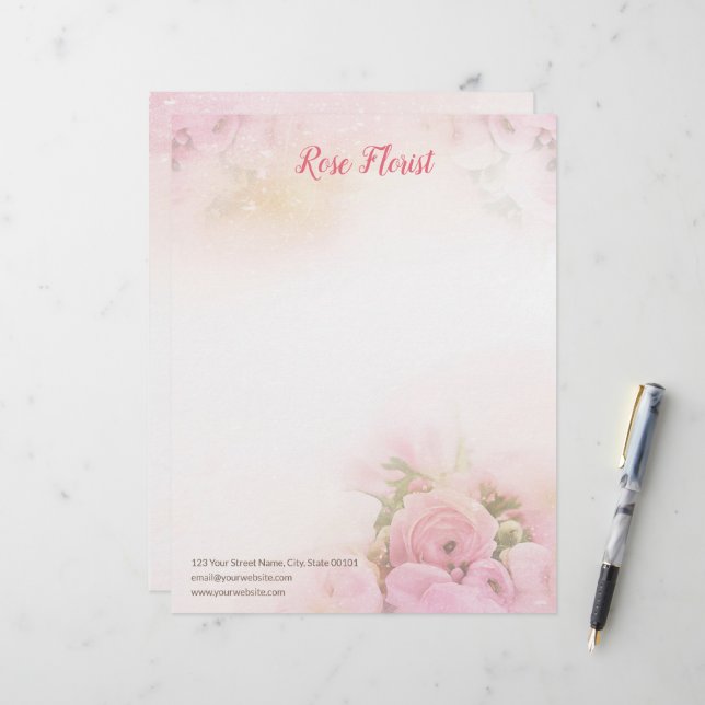 Rosa ros Florist Letterhead Brevhuvud (Fram/Back In Situ)