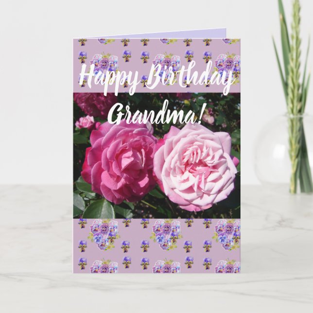Rosa ros Flower Blommigt Birthday Grandma art Card Kort (Framsida)