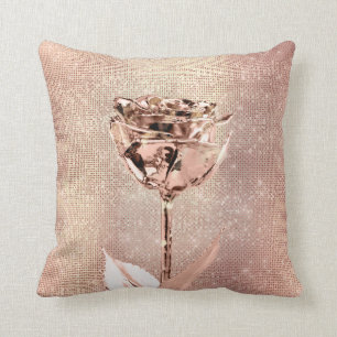 Rosa ros Flower Guld Copper Sequin Sparkly Kudde