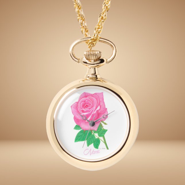 Rosa ros Flower Guld Necklace Watch Armbandsur (Skapare uppladdad)
