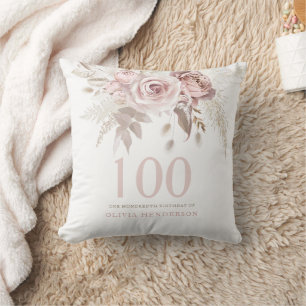 Rosa ros Flowers 100:e Födelsedagsfest Gift Kudde