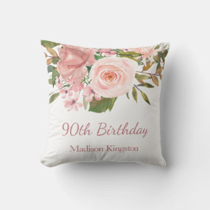 Rosa ros Flowers 90:e Födelsedagsfest Gift Kudde