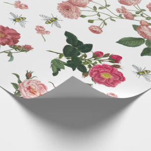 rosa ros Flowers and Bees Vintage Blommigt Presentpapper