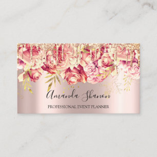 Rosa ros Flowers Brown Drip QR CODE Logotyp Visitkort