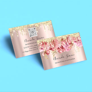 Rosa ros Flowers Golden Drip QR CODE Logotyp Visitkort