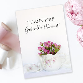 Rosa ros Flowers i Tekanna Bröllop Tackkort Tack Kort