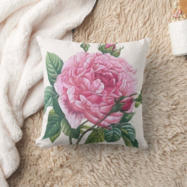 Rosa ros Flowers med Grönt Löv Kudde (Filt)