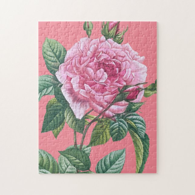Rosa ros Flowers med Grönt Löv Pussel (Vertikal)