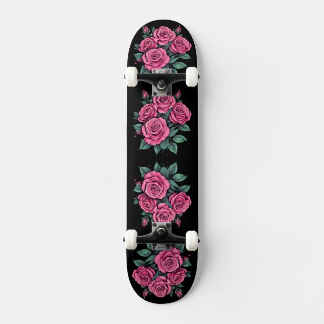 Rosa ros Flowers Mini Skateboard Bräda 18,5 Cm (Framsida)