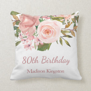 Rosa ros Flowers Womans 80:e födelsedagspresent Kudde
