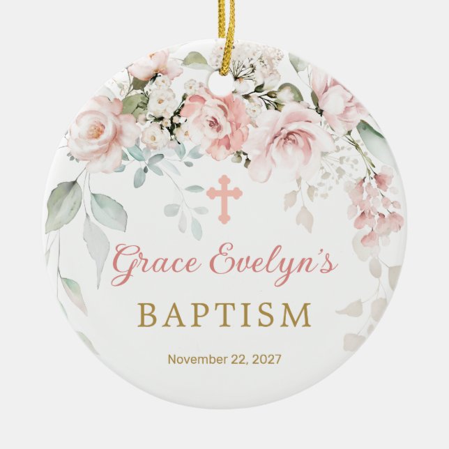 Rosa ros Foliage Kor Baptism Photo Ornament (Framsidan)