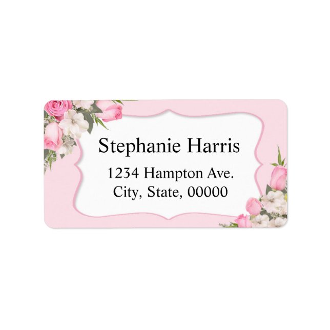 Rosa ros för klistermärke för blommigtnamnadress adressetikett (Framsidan)