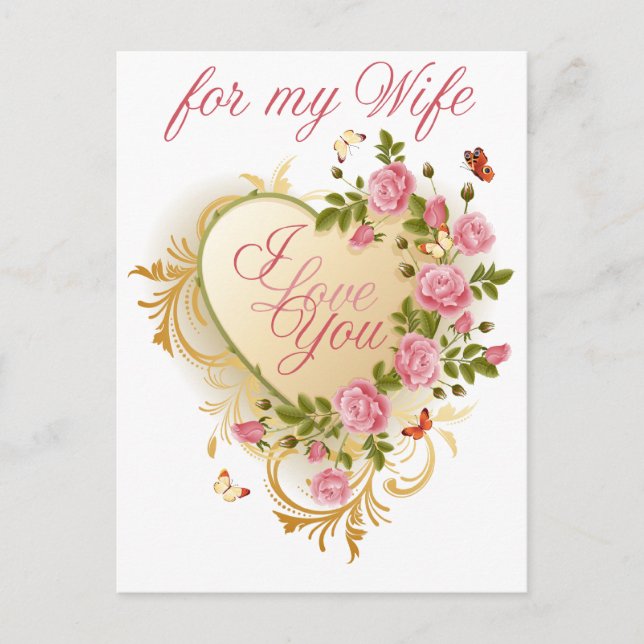 Rosa ros för maka till Valentine vykort (Framsida)