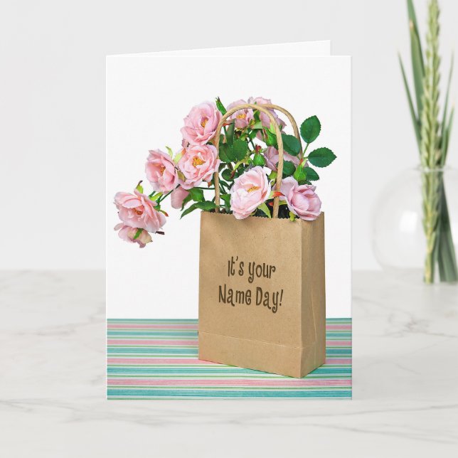 Rosa ros för Namn-dagen Kort (Framsida)