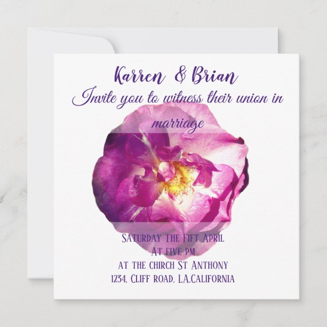 Rosa ros-foto, inbjudan till Elegant bröllop (Framsida)