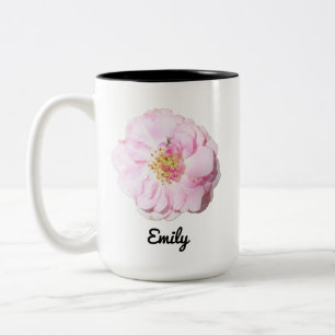 Rosa ros-foto med eget namn Två-Tonad mugg