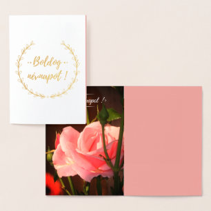 Rosa ros-foto - ungrare namn dag-lyx folierat kort