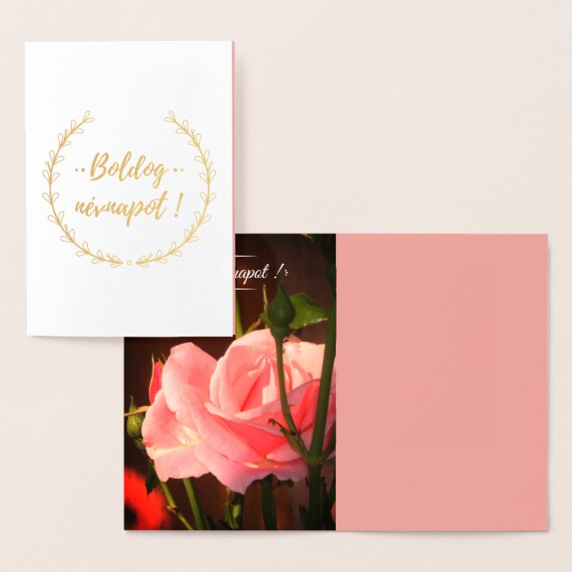 Rosa ros-foto - ungrare namn dag-lyx folierat kort (Display)
