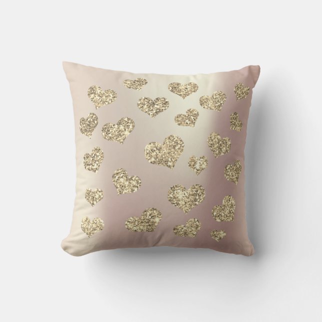 Rosa ros Foxier Guld Glitter  Heart Sparkly Kudde (Framsida)