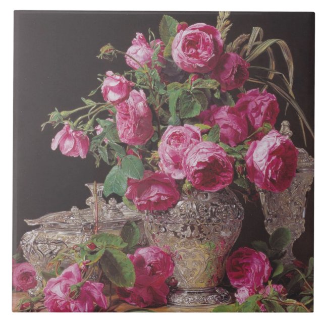 Rosa ros (från Ferdinand Georg Waldmüller) Kakelplatta (Framsidan)