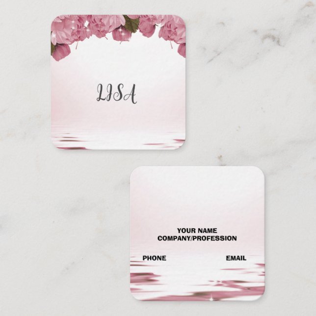 ROSA ROS FYRKANTIGT VISITKORT (Fram/baksida)