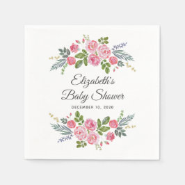 Rosa ros. Garden-blommor. Blommigtens babydusch Pappersservett