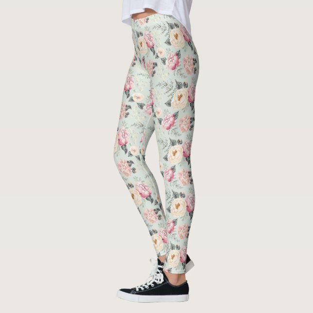 Rosa ros Garden Flower Mönster Leggings (Vänster)