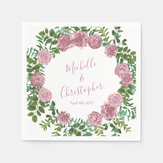 Rosa ros Garden Vår bröllop Pappersservett (Framsidan)