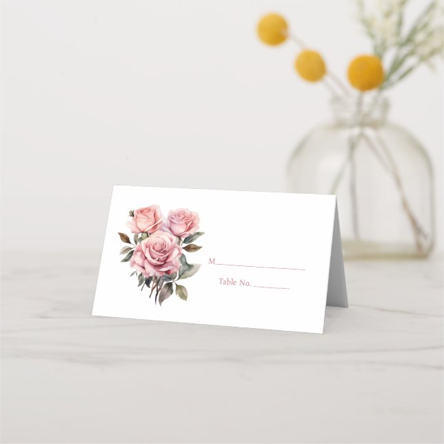 Rosa ros gäst-Bordsnummer Monteringskort Placeringskort (Framsida)