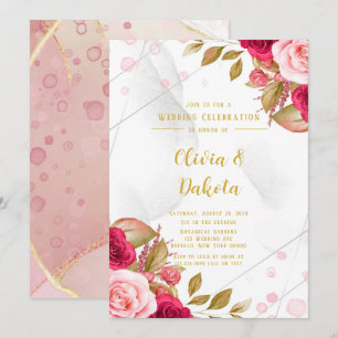 Rosa ros Geometrisk alkohol Bläck Elegant bröllop Inbjudningar