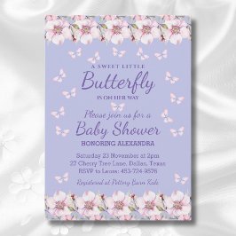 Rosa ros Girl A Little Butterfly Baby Shower Inbjudningar