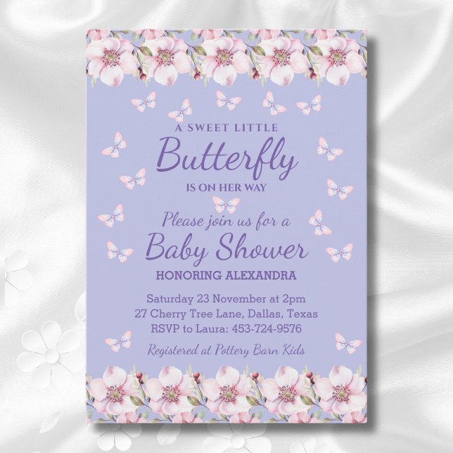 Rosa ros Girl A Little Butterfly Baby Shower Inbjudningar (Skapare uppladdad)