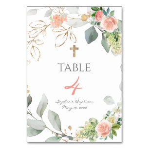 Rosa ros Girl Baptism Bordsnummer