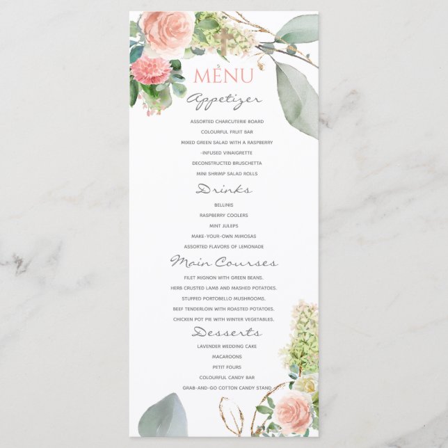  Rosa ros Girl Baptism Menu Meny (Framsida)