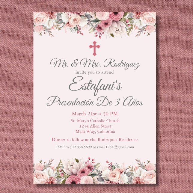 Rosa ros Girl Presentación De 3 Años Inbjudningar (Skapare uppladdad)