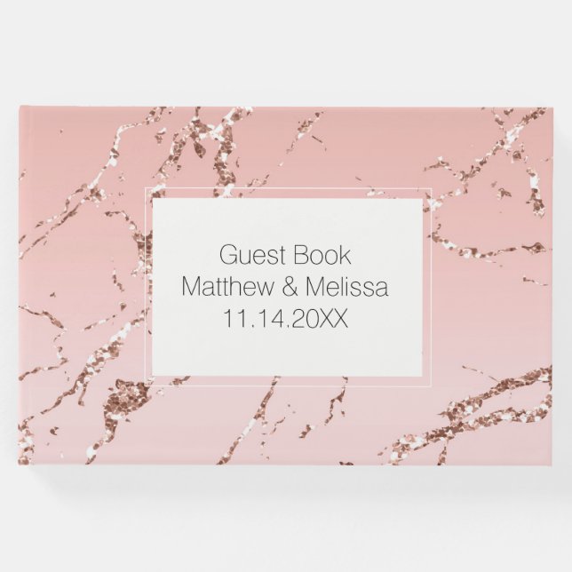 Rosa ros Glam Glitter Bröllop Gästböcker (Framsida)