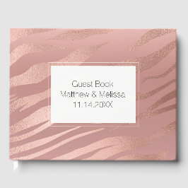 Rosa ros Glam Zebra Animal Bröllop Gästböcker