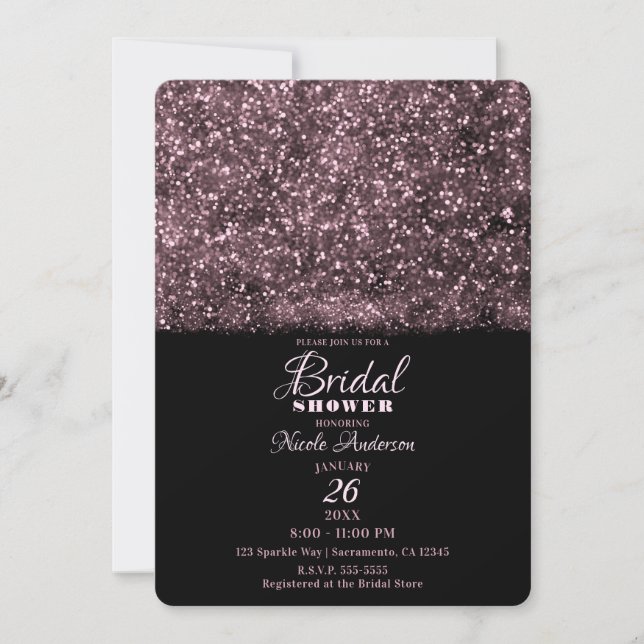 Rosa ros glitter Gnistrande ljus Bröllopsfest Inbjudningar (Framsida)